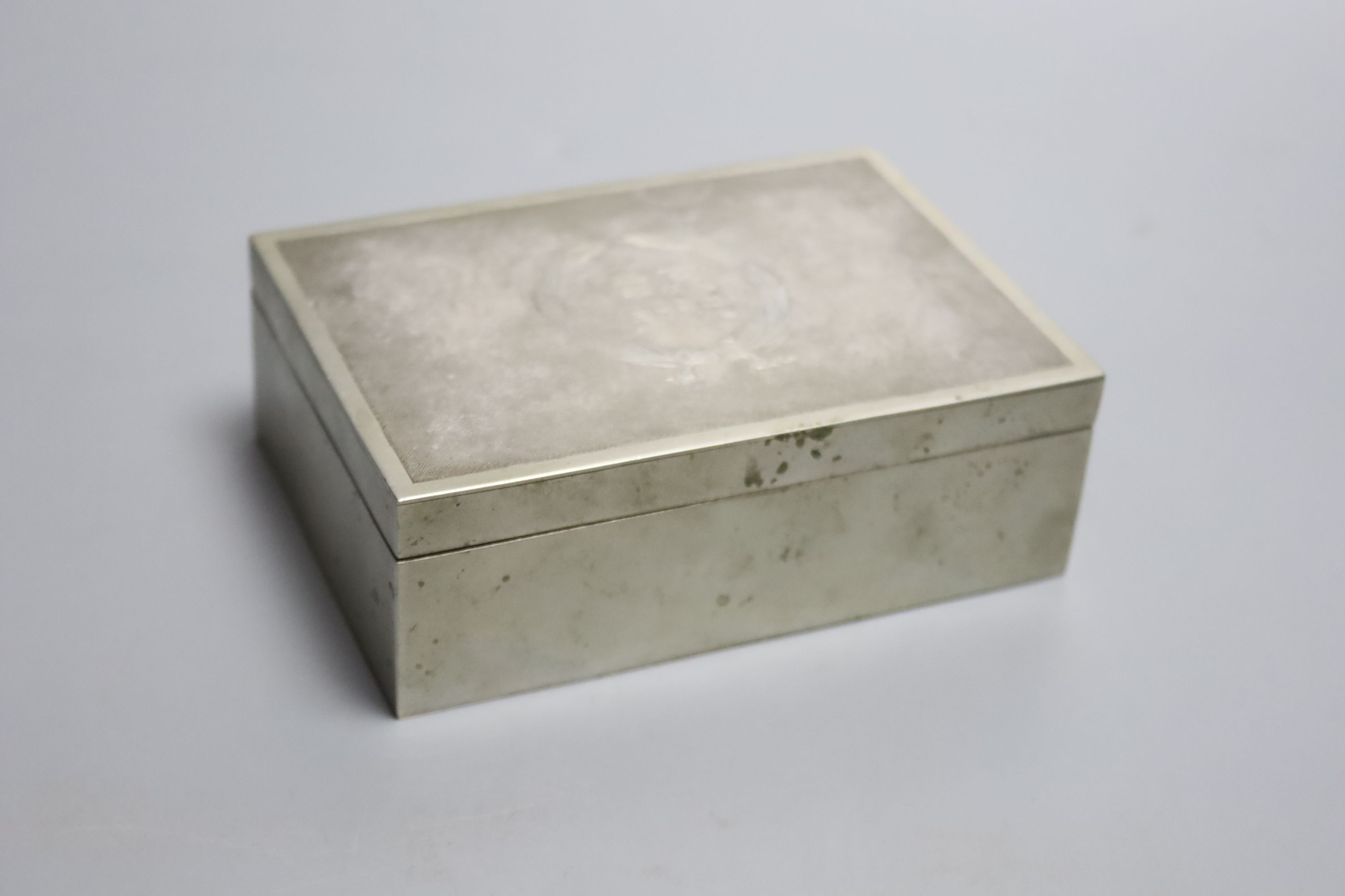 A Chinese Paktong? rectangular cigarette box and cover, 9 x 13cm